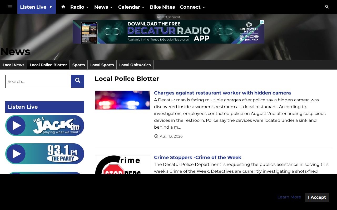 Decatur Radio local police blotter for Macon County crime news