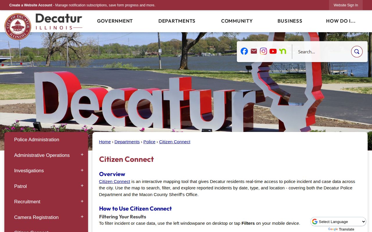 Decatur Citizen Connect, Macon County public incident-record map