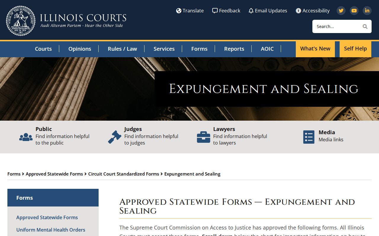 Illinois Courts forms page for Macon County case-related record remedies