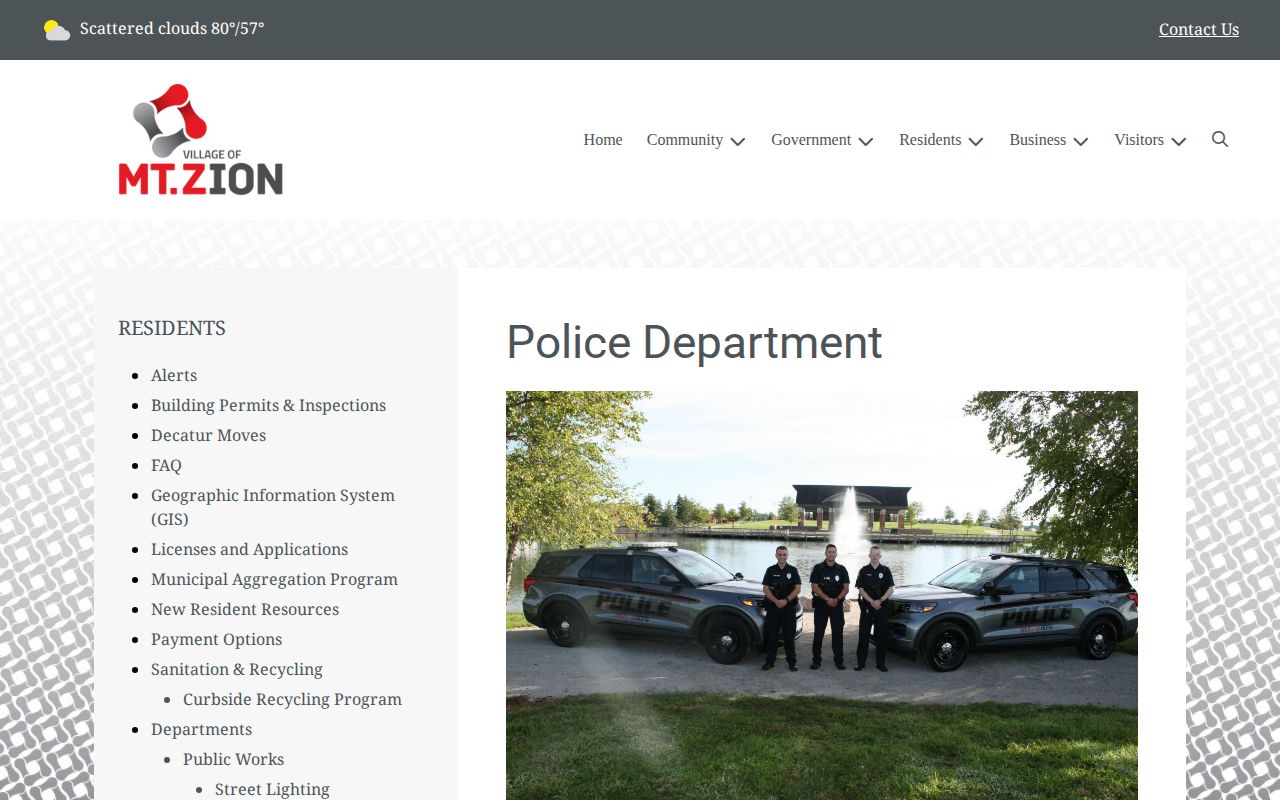 Macon County Mount Zion Police Department page for city arrest records